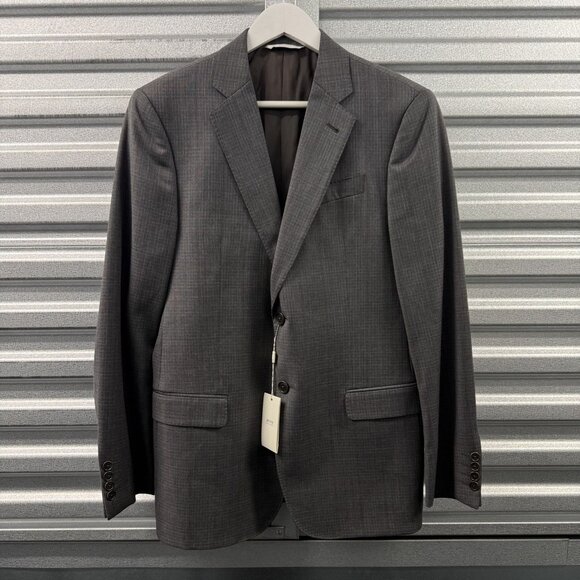 Armani Collezioni Grey Wool Check Blazer Jacket IT 48R